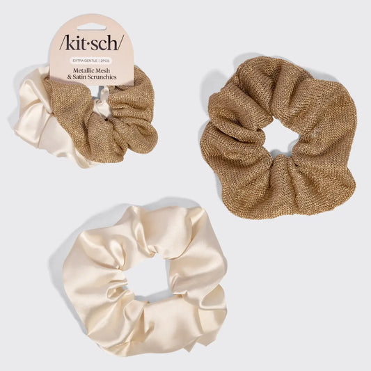 Kitsch Metallic Mesh & Satin Scrunchies 2pc Set