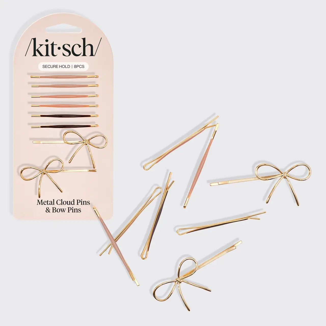 Kitsch Metal Enamel Cloud & Bow Bobby Pins 8pc- Rosewood