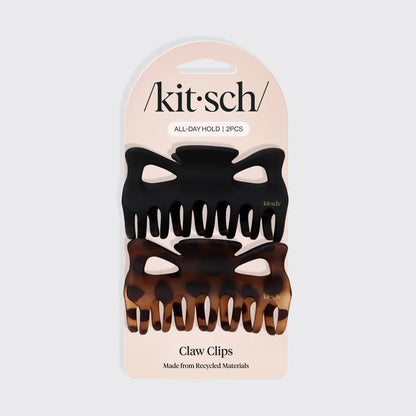 Kitsch Recycled Plastic Large Claw Clip 2pc Set- Black & Tort