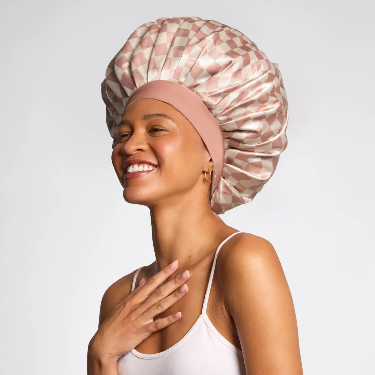 Kitsch Adjustable Oversized Satin Bonnet- Terracotta Checker