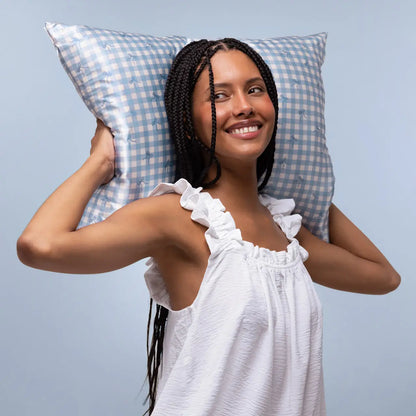 Kitsch Standard Satin Pillowcase- Gingham Blue