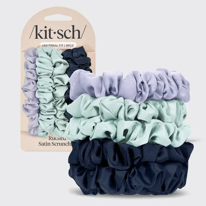 Kitsch Ruched Satin Scrunchie 5pc Set- Assorted
