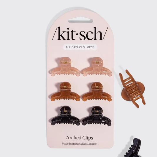 Kitsch Mini Arched Clips 6pc Set- Soft Pink, Mocha & Black