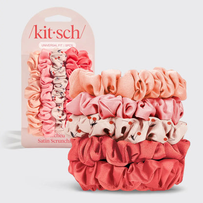 Kitsch Ruched Satin Scrunchie 5pc Set- Assorted