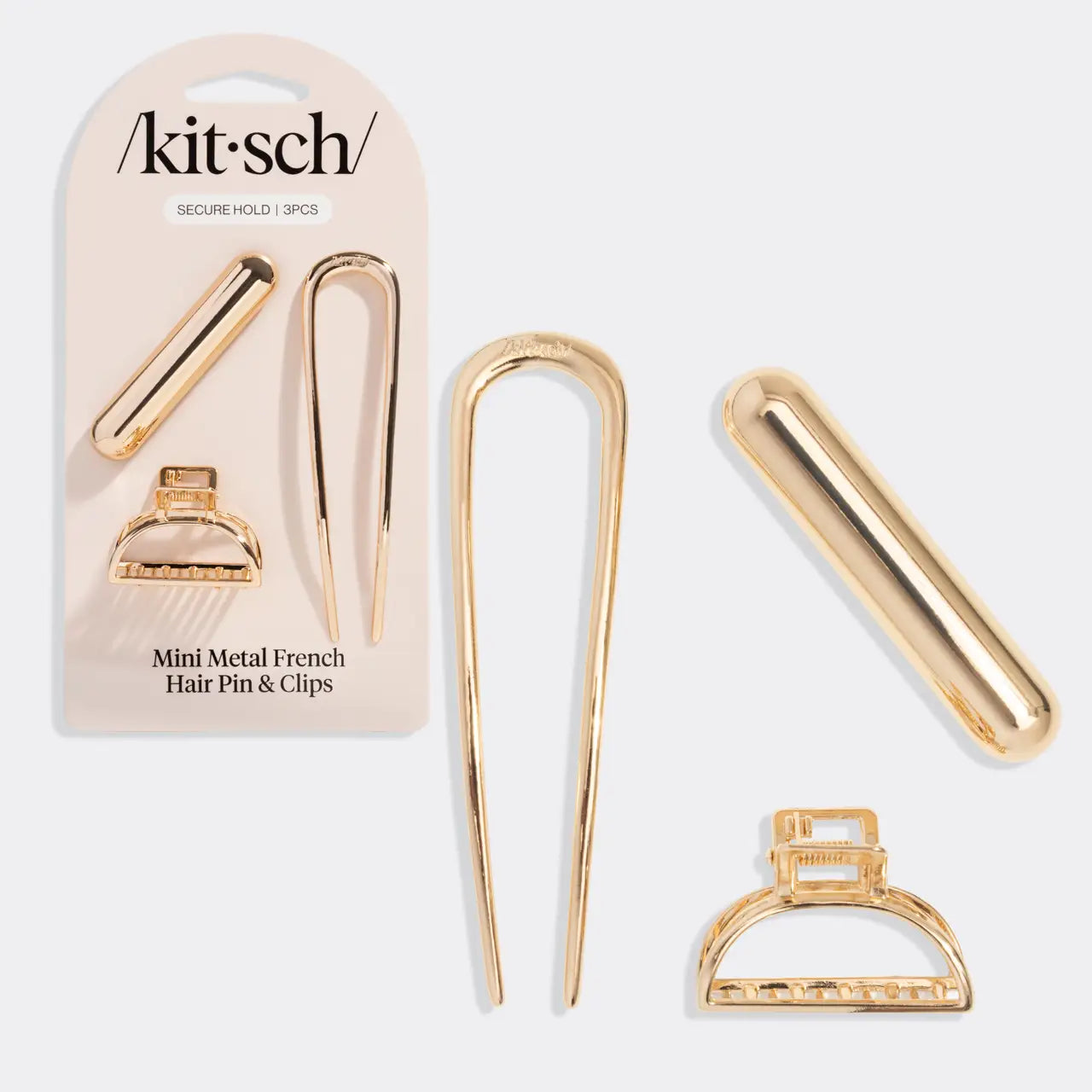 Kitsch Mini Metal French Hair Pin & Clips 3pc