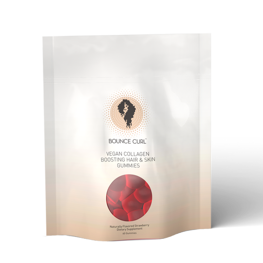 Product packaging with a label featuring a woman's silhouette and red circular design on a white background