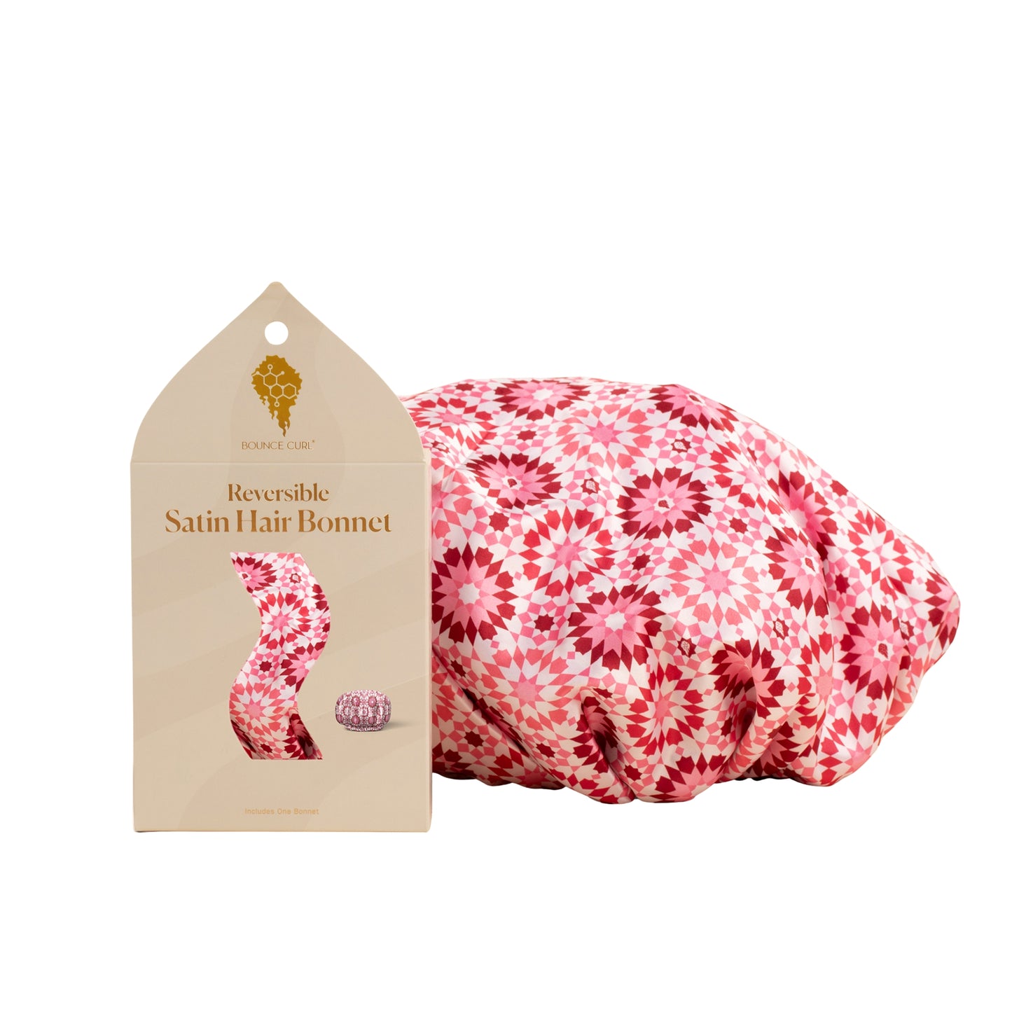 Bounce Curl Reversible Satin Hair Bonnet- Pink