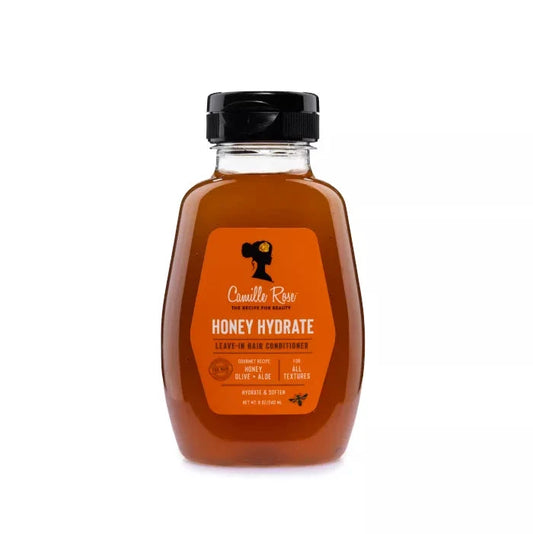 Bottle of honey leave in with a label on a white background