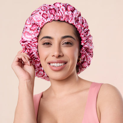 Bounce Curl Reversible Satin Hair Bonnet- Pink