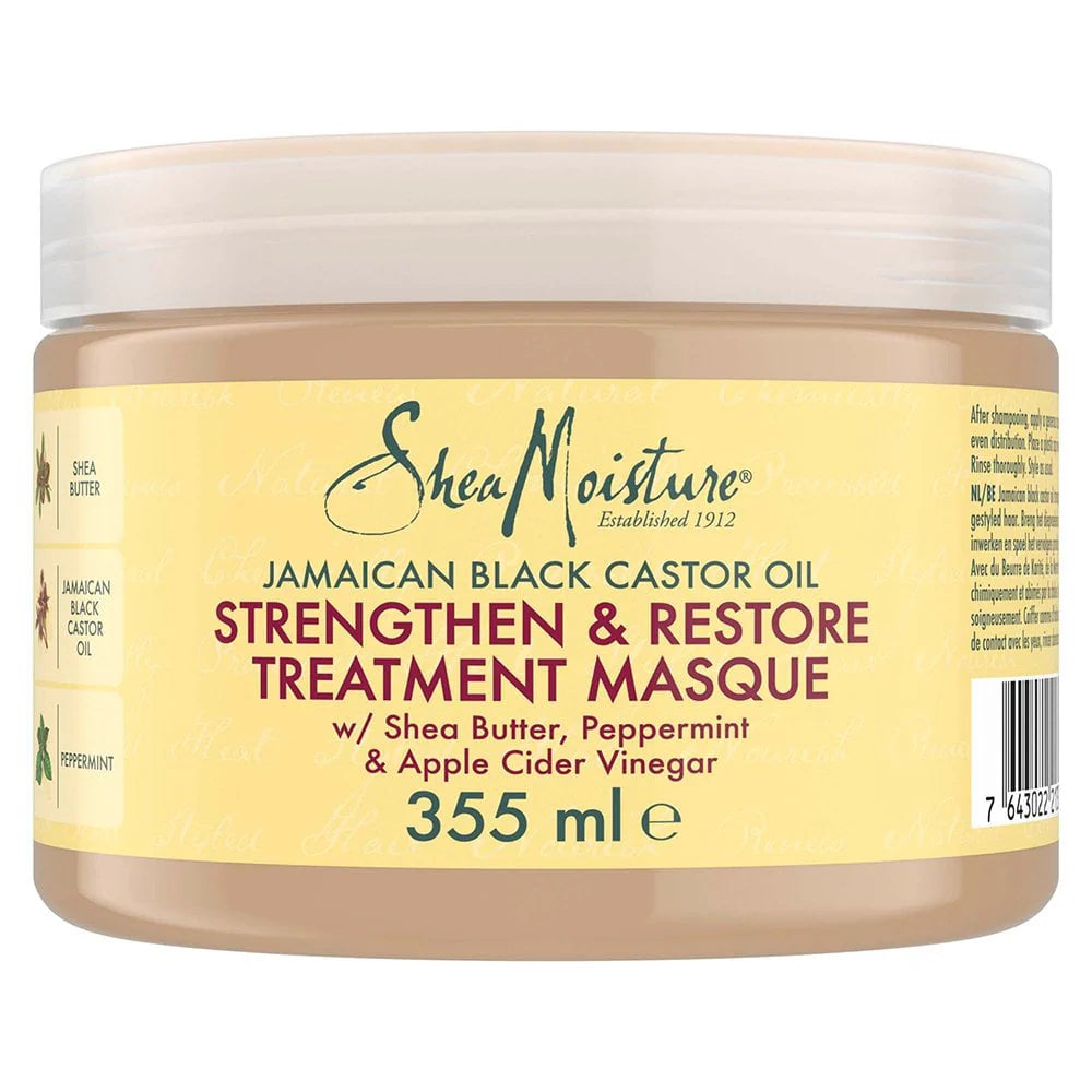 SheaMoisture Jamaican Black Castor Oil treatment masque jar on a white background