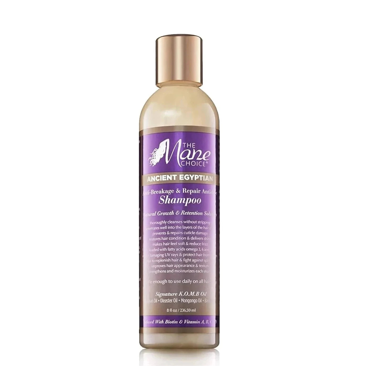 Shampoo bottle with purple label on a white background